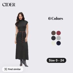 CIDER Black Cap-Sleeve Maxi Dress with Belt
